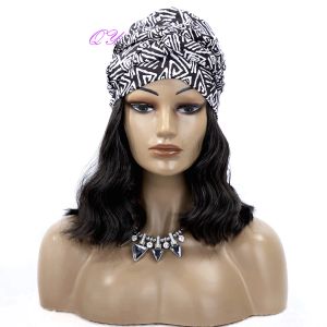 Perruques synthétiques bandeau féminin perruques noir bangs d'eau rippage noir et blanc turban féminin perruques wigs de la ladys usage quotidien