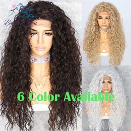 Pruiken Synthetische JBrown Black 1B Blonde 613 Ginger Red Bruin Gray Wit Kinky Curly 13x3 Lace Front Wig Dagelijkse make -upfeest voor vrouwen