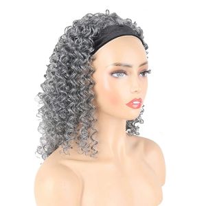 Pelucas sintéticas cortas pelucas de diadema rizado afro rizado para mujeres negras ondas profundas wigs hechas pelucas de cabeza con banda para la cabeza