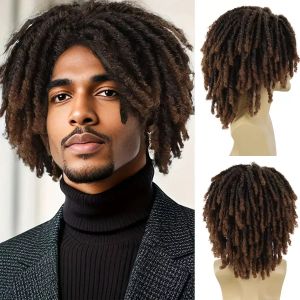 Pelucas Peluca Corta Sintética Dreadlock Natural para Hombres Pelucas Rasta Afro Bob Ombre Marrón Crochet Twist Cabello Trenzado Peluca Dreads Pelucas Disfraz