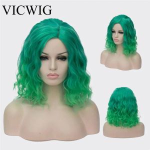 Perruques synthétiques courtes violettes pour femmes, perruques bouclées dégradées vert rouge rose Cosplay femme