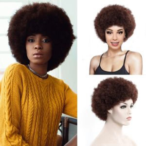 Perruques Wig Synthetic Wig Afro Femmes Trie BPPM Style de cheveux Soft Fibre Kinky 12 pouces cheveux en vrac noir pour la fête des perruques avec une frange