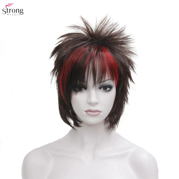Perruques wigs synthétiques coiffure punk cheveux courts raies noires / perruque rouge man sortbeauty