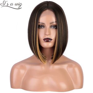 Pruiken Synthetische pruiken Kort Recht Mix Bruin Bobkapsel Pruiken voor dames Blond Bruin Zwart Rood Wit Kleur Cosplay Dagelijks gebruik Haren I's a wig