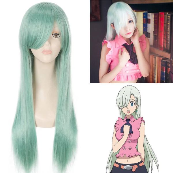 Pelucas Los siete pecados capitales Elizabeth Liones Cosplay Wig Long Long Light Green Sheltee Envío nuevo Peluce de moda de alta calidad