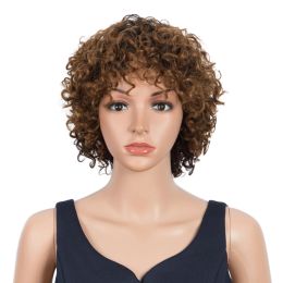 Perruques Trueme Wig courte courte avec frange Pixie Coupée colorée Brésilien Human Wigs pour femmes Ombre Brun Brown Jerry Curl Full Wig