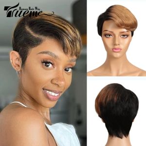 Wigs TrueMe Short Pixie Cut Human Hair Wigs Braziliaanse Haren Hair Lace Wig For Women Fahion Omber Blond Bruin Deel Lace Human Pruik