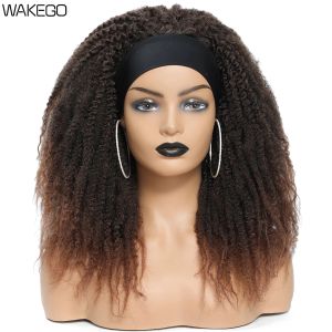 Wigs WAKEGO Afro Kinky Marley Twist Wig Black Ombre Brown Cabello Marley Broids Diadema Wig Kanekalon Camida sintética Cabello
