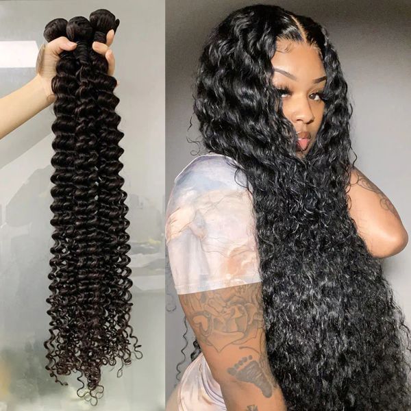 Perruques Water Wave Bundles Brésilien Coiffes Fonctionnement Bundles Bouleau de l'eau bouclée profonde Extensions de cheveux de 30 pouces pour femmes noires Poules de cheveux