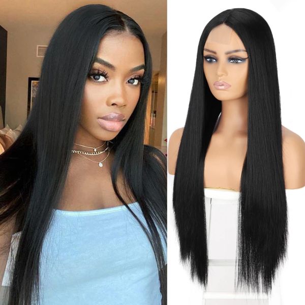 Les perruques étaient longues Black Synthetic Wigs pour femmes Orange Rose Blue Wig Wig synthétique Haut-température résistant aux cheveux Coiffures