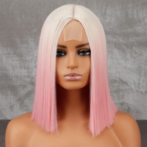 Perruques werd courte blonde ombre rose synthétique bob perruque dames fête cosplay perruque d'orange résistant à la chaleur