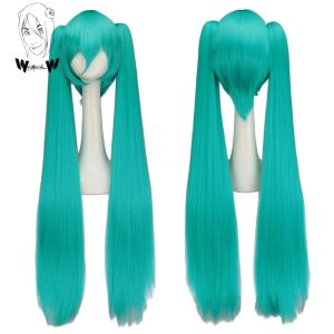 Wigs Whimsical W Synthetisch haar Miku Cosplay Lange Wig Green Heat Resistant Party Pruiken met 2 Clip Ponytails Pruiken