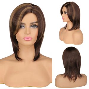 Perruques fantaisistes w Synthétiques Femmes Straitement Style Pixie Coup 14 pouces Short Ombre brun Natural Hair Wigs Wig Ther Res résistant à la chaleur pour les femmes