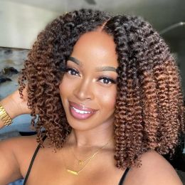 Pelucas Wigera Corto Ombre Hair Afro Kinky Curly Wig para mujeres negras Damas sintéticas Cambonas de color marrón negro sin glúeramiento Cosplay Uso diario