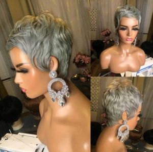 Perruques wigera argent gris perruques synthétiques courtes coiffures de pixie raide bob perruque avec frange cheveux pour femme fête halloween cosplay use