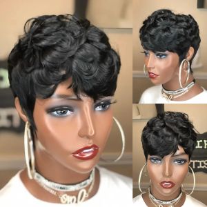 Wigs Wigera Synthetisch Hoogtepunt Goedkope Hot Sale Ombre Black Korte rechte pixie geknipt haar Bob -pruik met krullende ponyhaar voor vrouwen