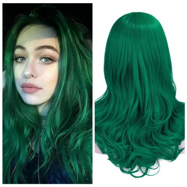 Perruques Wignee Long Wig Synthetic Wig Green Wavy Meddle Part Perrette pour femmes Daily / Party / Cosplay Respirant Natural Naturallesless Faux Hair
