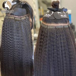 Pruiken pruiken natuurlijke onzichtbare kinky rechte tape in menselijke haar zwarte vrouwen lijmlid 100% Braziliaans haar 1226inch Remy Hair