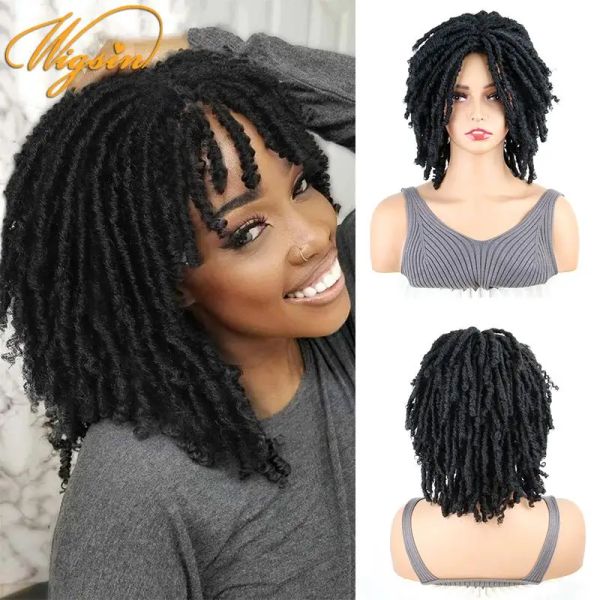 Pelucas Wigsin sintética de 6 pulgadas rastas de cabello peluca de cabello rizado corto peluca negros resistente al calor para mujeres negras