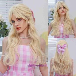 Perruques Femmes Human Heuvrages Vendre Barbie Gold Wig Long Curly Cosplay Wig Fibre de fibre synthétique de haute qualité Curly