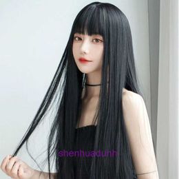 Perruques Femmes Human Hair Wig Femme Long Natural Full Headgear Net Red Lolita Black Air Air Straitement Bangs Medium Couvre-perruque