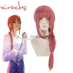 Wigs XI Rocks 3840 Anime Chainsaw Man Makma Cosplay Long Braid Right Synthetic Hair Halloween Red Role Play WIG X0901