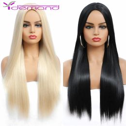 Perruques y exiger miel blonde / noire de perruque synthétique de cheveux perruque droite comme perruques brésiliennes de cheveux humains pour femme