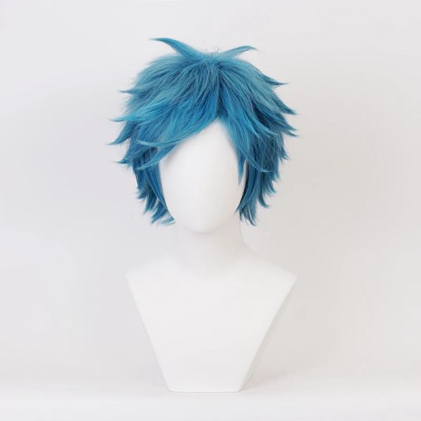 Perruques yui tamura perruque bleue court synthétique cosplay perruques de résistance de chaleur.