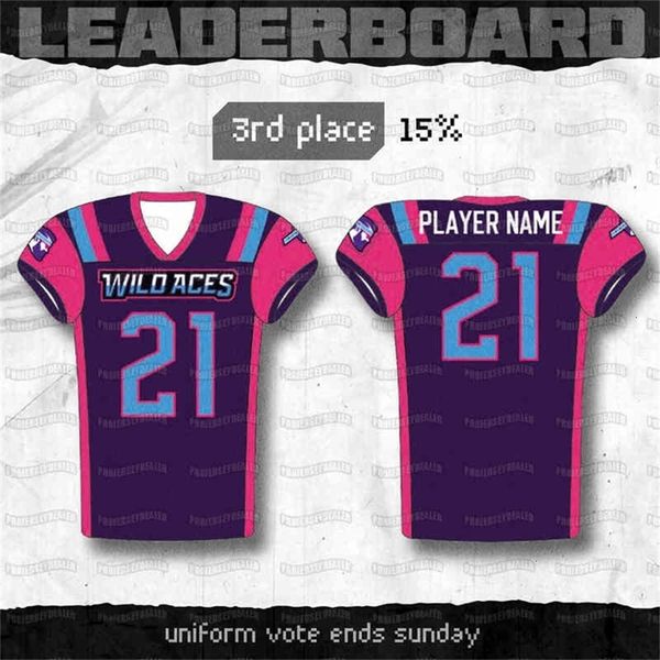 Wild Aces Fcf Fan Controlled Football League Maglia da football americano personalizzata Uomo Donna Gioventù Alta qualità Spedizione veloce