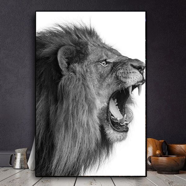 Wild Anger África León Animal paisaje escandinavo lienzo pintura carteles e impresiones Cuadros pared arte imagen para sala de estar