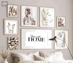 Wilde Boho Vrouw Tarwe Plant HOME Quotes Poster Canvas Wall Art Print Natuur Landschap Schilderij Decoratieve Scandinavische Foto's X09585572