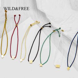 Wild gratis eenvoudige roestvrijstalen charme hanger armband geometrische paar s touw verstelbaar voor vrouwen mannen cadeau