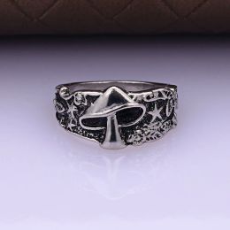 Champignon sauvage étoile fleur motif 14K anneaux en or pour hommes et femmes rétro Punk déclaration Couple anneau discothèque Hip Hop Biker Ringwholesale