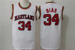 wilde katten 34 LEN BIAS 1985 MARYLAND TERPS Retro throwback College Basketball Jerseys Borduursel gestikt