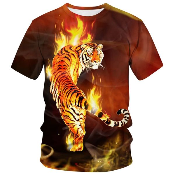 Wildlife Tiger Summer Men's T-shirt Tough Guy Tendance de rue décontractée Top 3D Sports imprimés extérieurs lâches Séchage rapide Sleeve