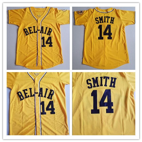 Will Smith # 14 Academy College Baseball Men ed the Fresh Prince of Bel-Air Movie Jerseys Shirts Yellow