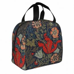 William Morris Compt Sac à lunch isolé Vintage motif floral plante verte FR déjeuner Ctainer sac isotherme fourre-tout boîte à lunch 37Zr #