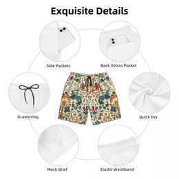 William Morris Print Mens Swim Trunks Quick Dry Beachwear Beach Board Shorts Floral Textile Pattern Boardshorts