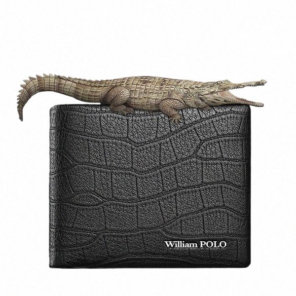 Williampolo 100% authentique portefeuille en cuir hommes Crocodile Match Men Carte portefeuille portefeuille réel portefeuille de cuillère de vache pour homme 09xv #