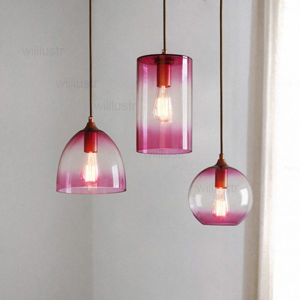 Willlustr Color Glass Shade Pendant Lampe moderne Suspension Light Hotel Hall Hall Restaurant Dinning Room Bar Cafe Loft Vintage Hanging Lighting