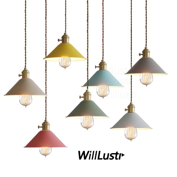 Willlustr éclairage suspendu en métal moderne lampe pendentif fer parapluie couleur de Macarons ampoule Vintage Dining hôtel café Chambre suspension Light Bar