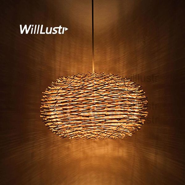 willlustr lampada a sospensione in vimini lampada a sospensione fatta a mano a nido di uccello el ristorante centro commerciale bar lounge portico lampadario a sospensione in rattan314P