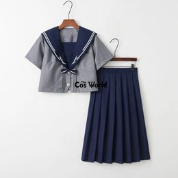 Costume de marin d'été en feuille de saule, gris, bleu marine, hauts, jupes, uniforme de lycée JK, tissu pour élèves de classe 240325