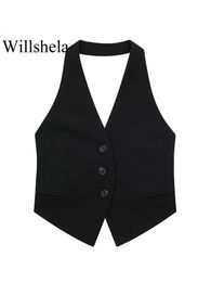 Willshela Women Fashion Backless Lace Lace Up Up Washingcoats vintage Vestes sans manches Vestes Femme Chic Tops 240407