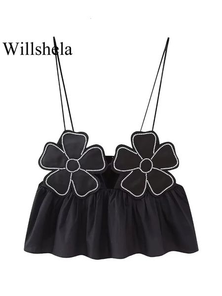 Willshela Women Fashion Floral noir sans arrière en dentelle Up Up Cropped Tops vintage STACHES PLAIS FEMME FEMME COMME COMMET TOP 240509
