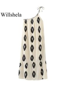Willshela Women Fashion Gedrukte geplooide Backless Lace Up Midi Dress Vintage One Riraps Asymmetrische vrouwelijke Chic Lady Dresses 240402