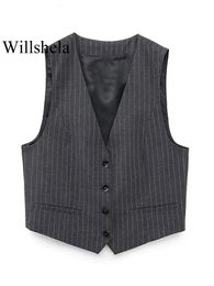 Willshela Women Single Single Breasted Sans Sans Manness Veste Vintage Vneck Vest Femme Office Lady Wonstcoats 240523