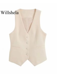 Willshela Women Fashion avec des poches simples veste sans manches veste vintage vneck gilet femelle won gil glissement