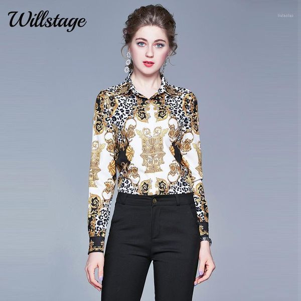 Willstage femmes chemises à manches longues imprimé léopard motif col chemise Blouse élégant bureau dames 2022 automne hiver hauts femmes Blouses