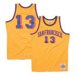 Wilt Chamberlain Warriores basketbalshirt San Francisco Mitchell en Ness Throwback Jerseys geel maat S-XXL